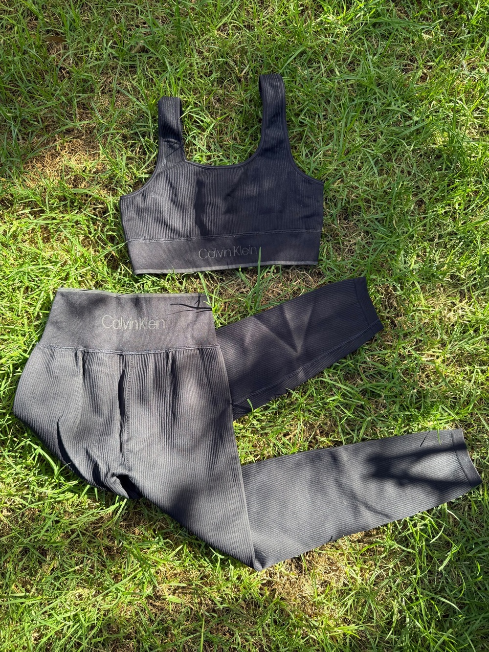 Calvin Klein Charcoal Ribbed High-Waist Leggings & Crop Sports Bra Set
